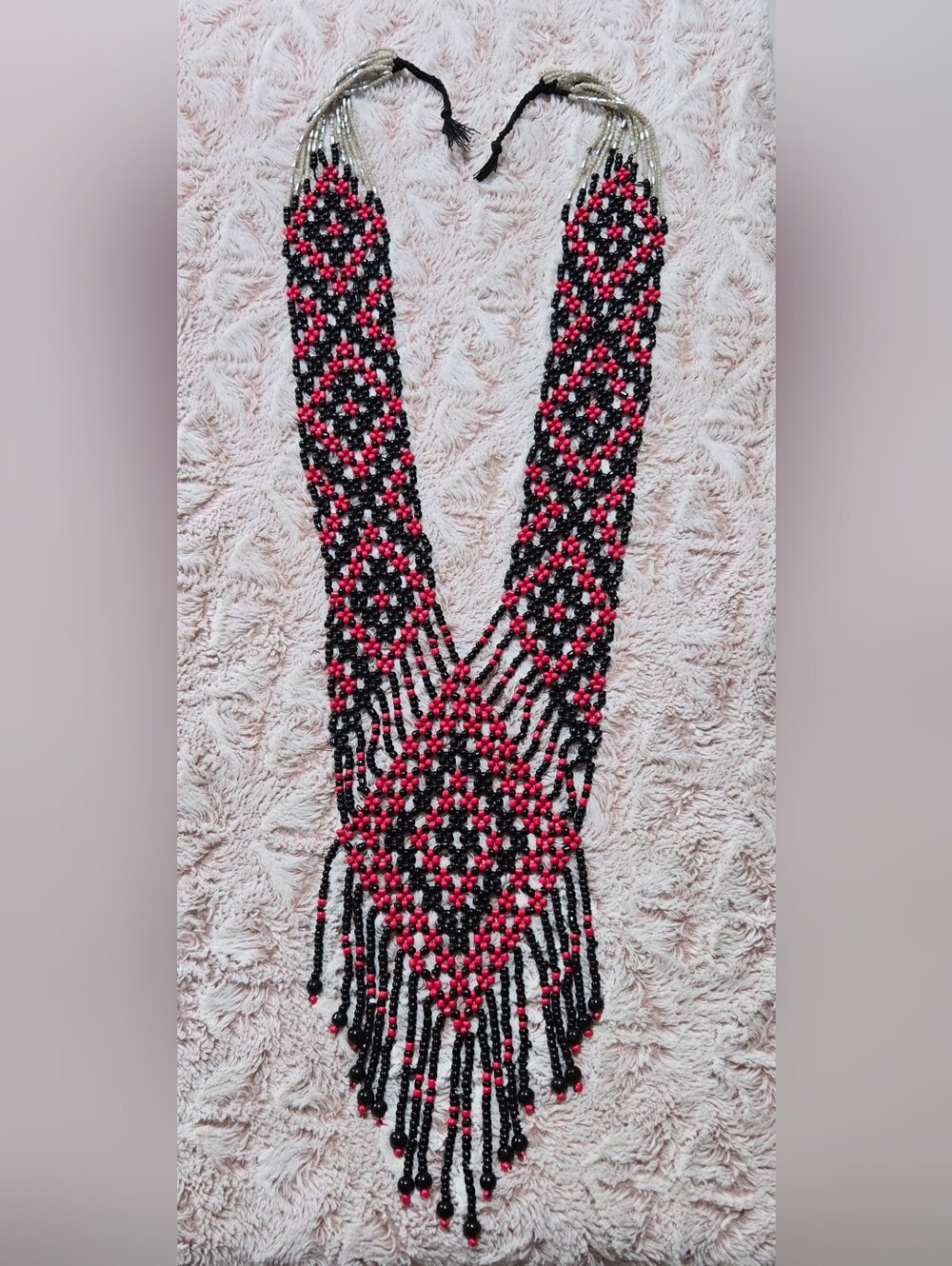 Handmade Glass Beaded Statement Necklace — Black & Red